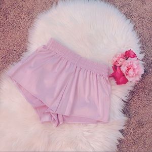 Purple satin-like material sleep shorts, size S